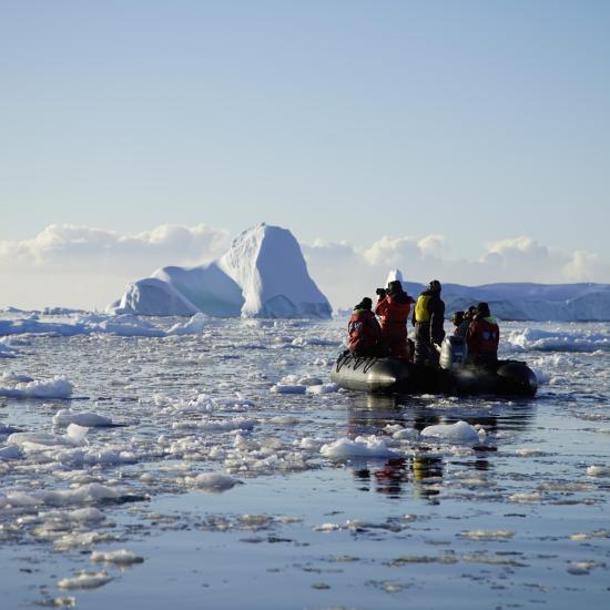 Zodiac in icy waters